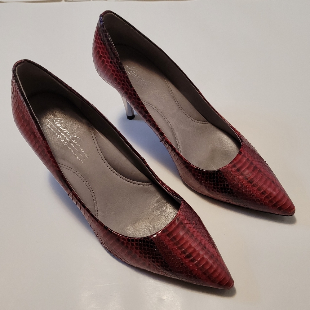 Red genuine snakeskin leather heels